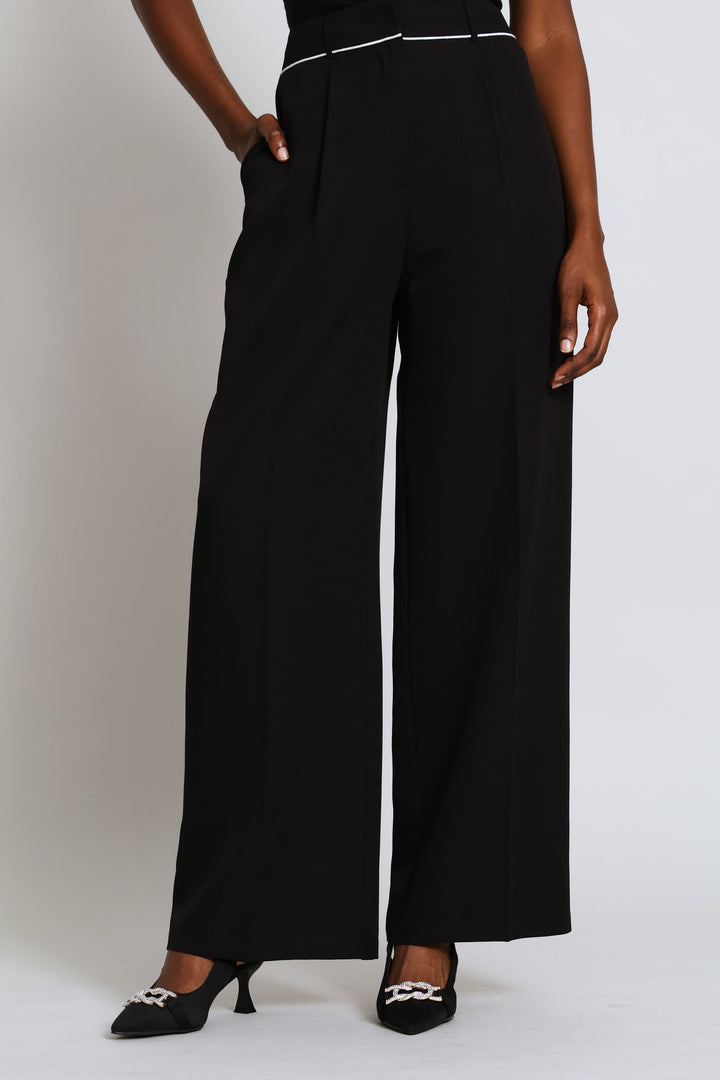 Contrast Tipped Wide Leg Pant - Black/White