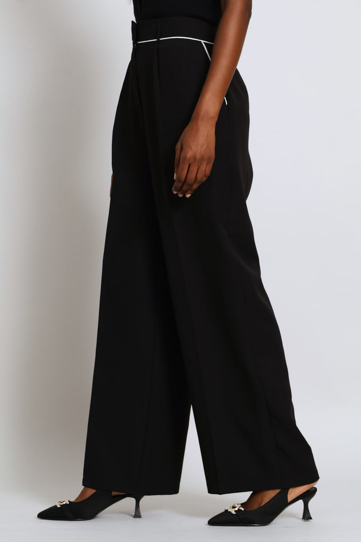 Contrast Tipped Wide Leg Pant - Black/White