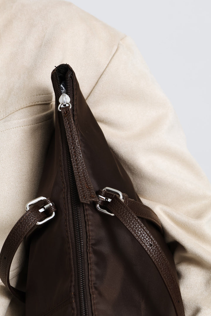 Nylon Buckle Detail Shopper Bag - Chocolate