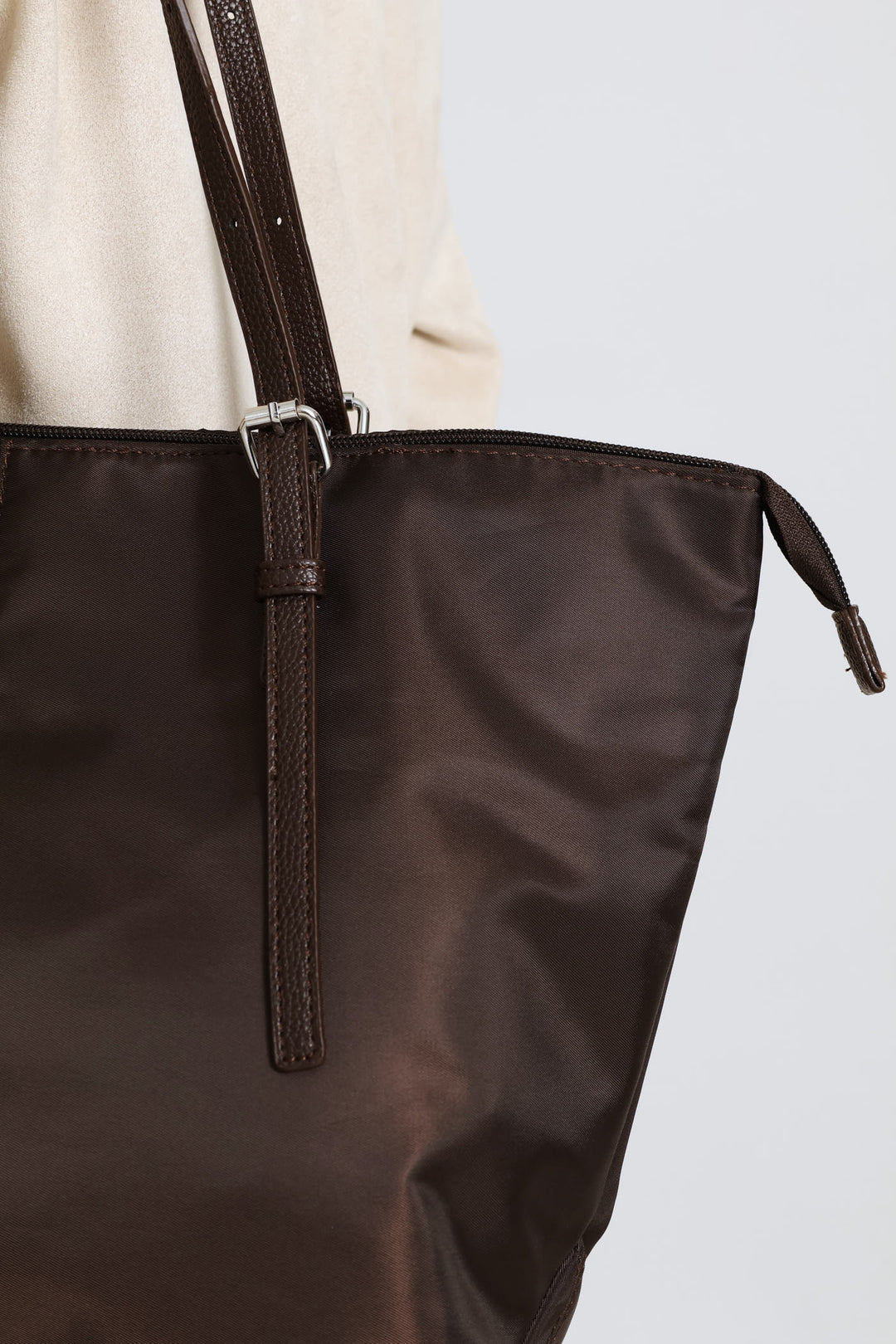 Nylon Buckle Detail Shopper Bag - Chocolate