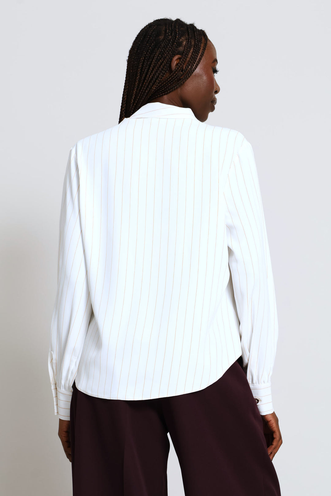 Kitty Bow Metal Trim Striped Blouse - Cream