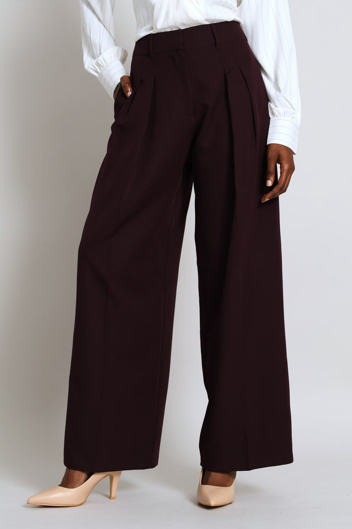 Double Pleat Wide Leg Pant - Dark Purple