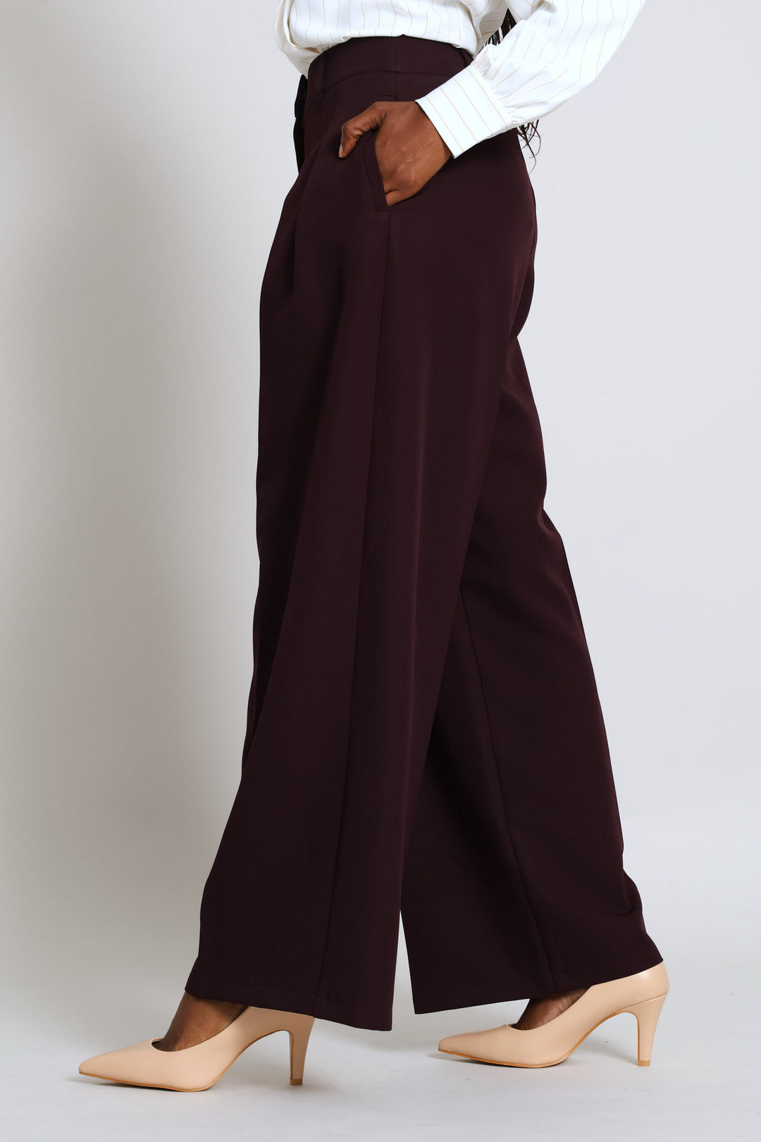 Double Pleat Wide Leg Pant - Dark Purple