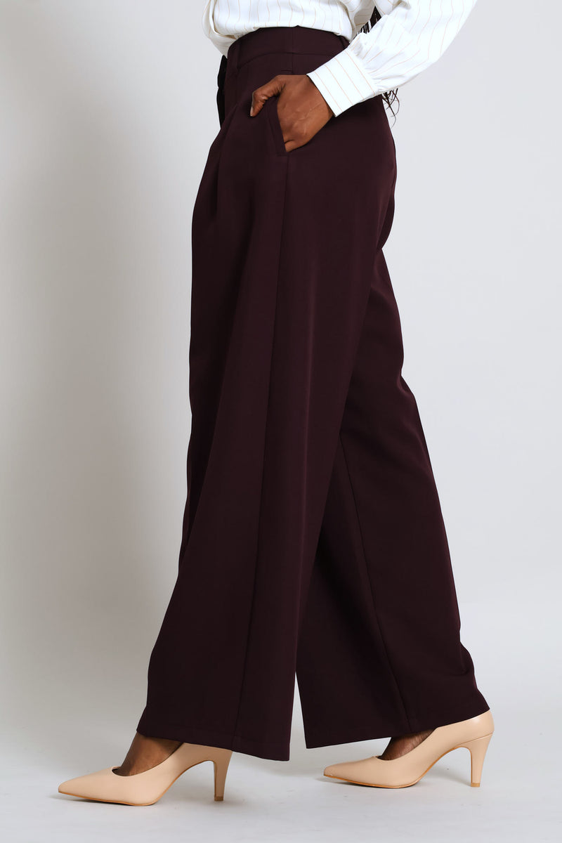 Double Pleat Wide Leg Pant - Dark Purple