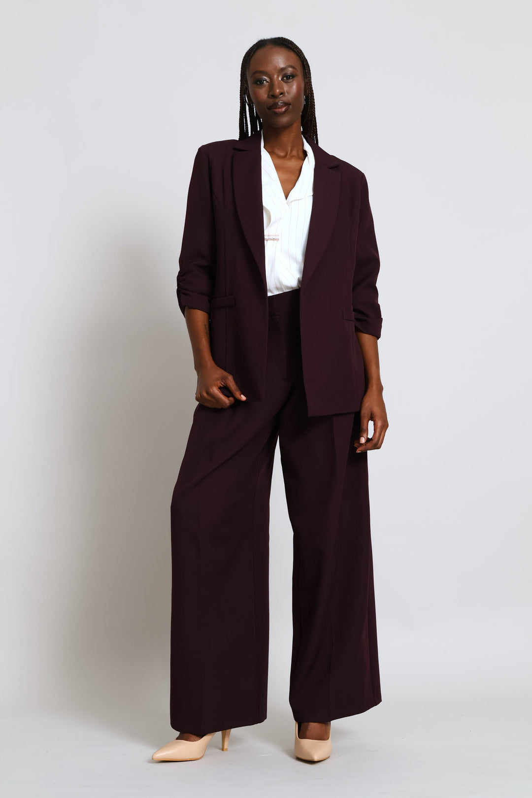 Double Pleat Wide Leg Pant - Dark Purple