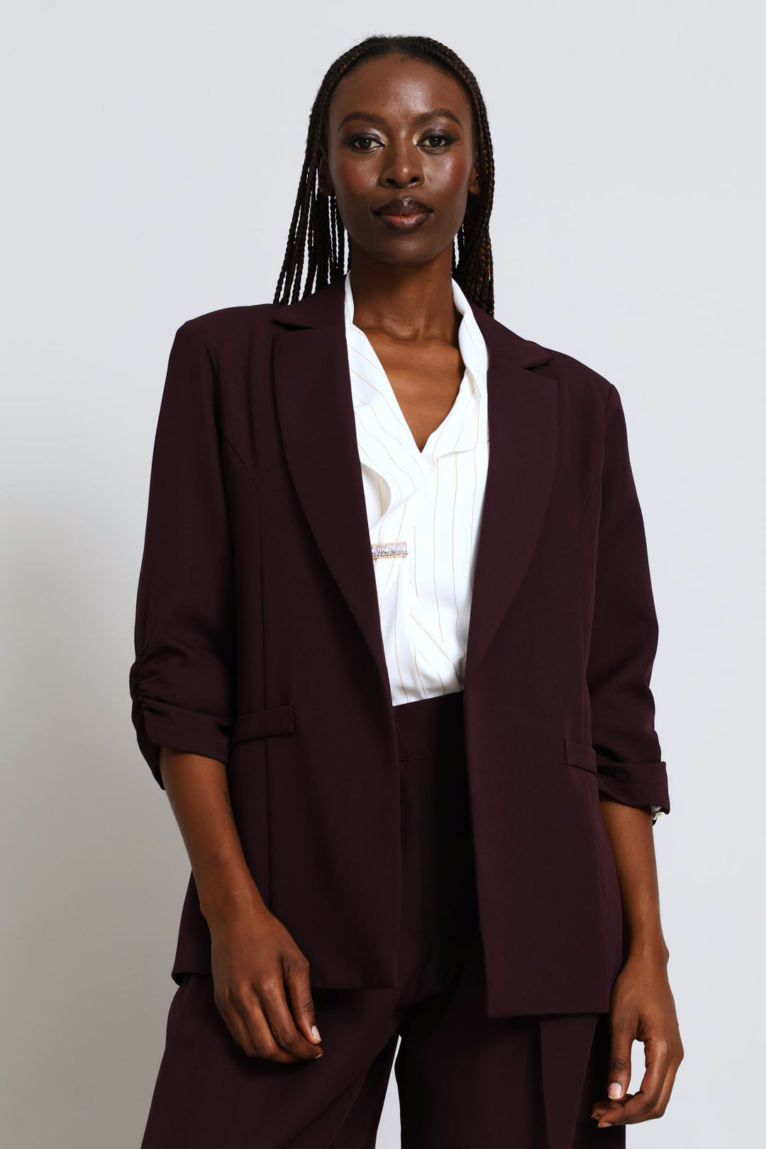 Ruched Sleeve Blazer - Dark Purple