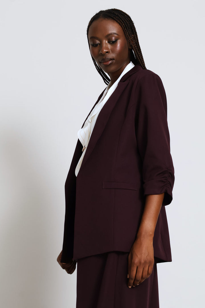 Ruched Sleeve Blazer - Dark Purple
