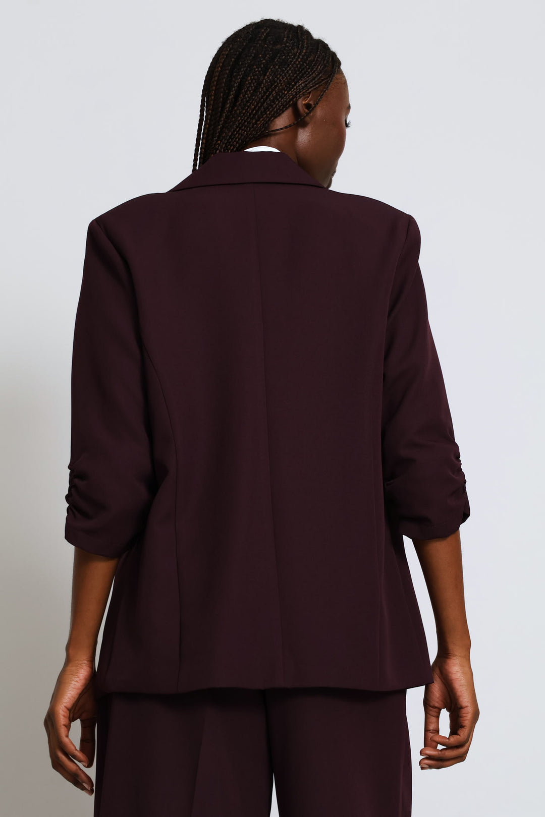 Ruched Sleeve Blazer - Dark Purple