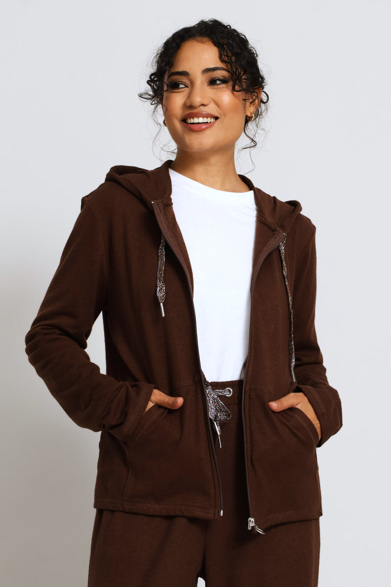 Zip Through Luxe Leisure Hoody - Chocolate