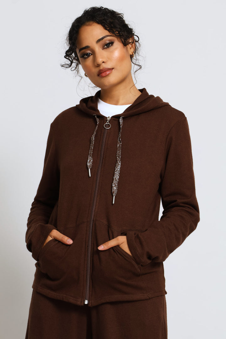 Zip Through Luxe Leisure Hoody - Chocolate
