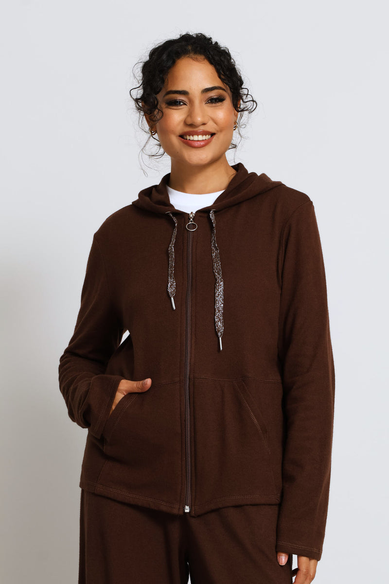 Zip Through Luxe Leisure Hoody - Chocolate