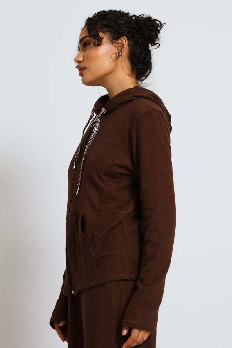 Zip Through Luxe Leisure Hoody - Chocolate