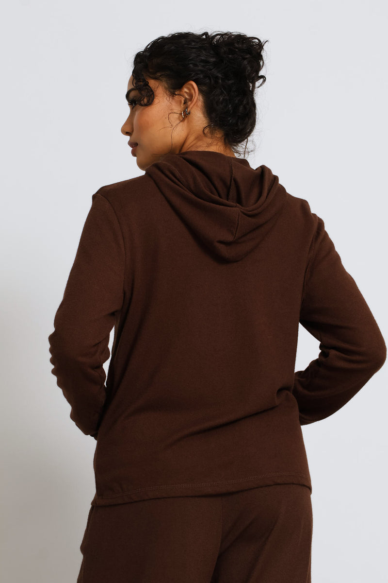 Zip Through Luxe Leisure Hoody - Chocolate