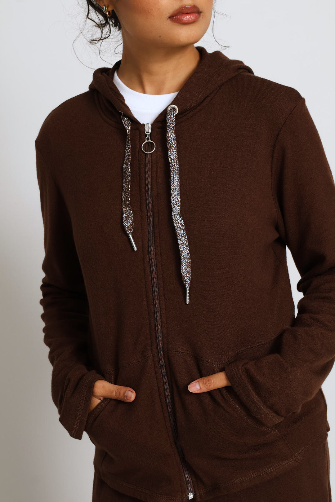 Zip Through Luxe Leisure Hoody - Chocolate