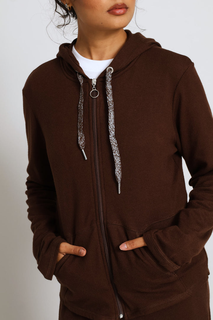Zip Through Luxe Leisure Hoody - Chocolate