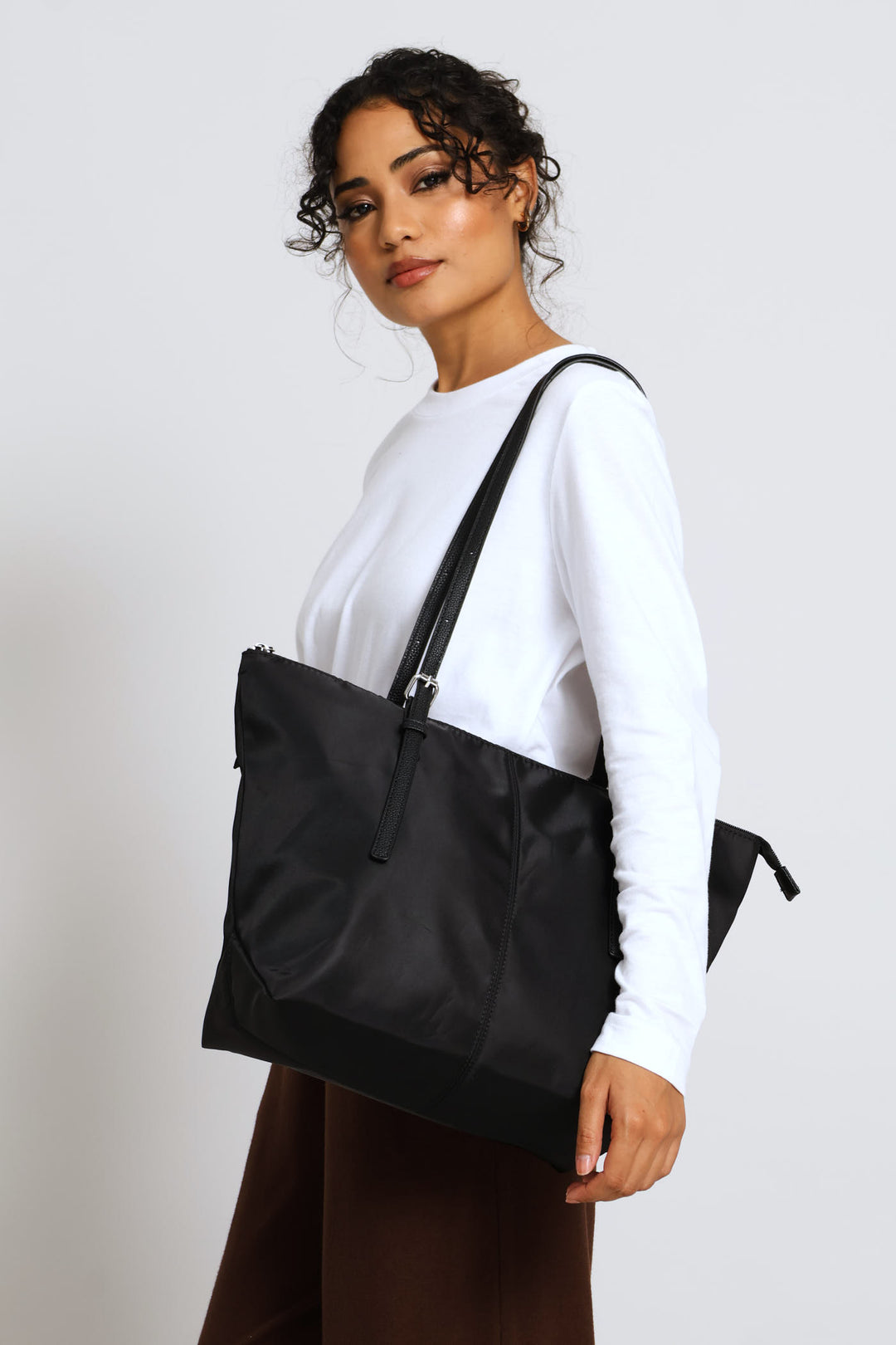 Nylon Buckle Detail Shopper Bag - Black