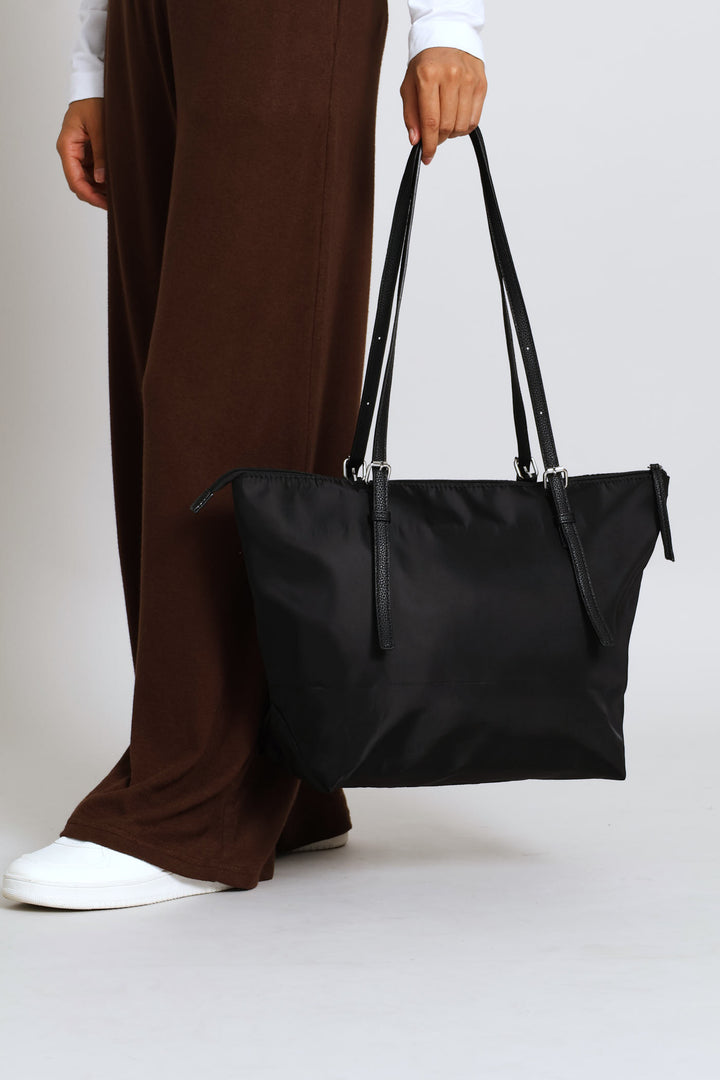 Nylon Buckle Detail Shopper Bag - Black
