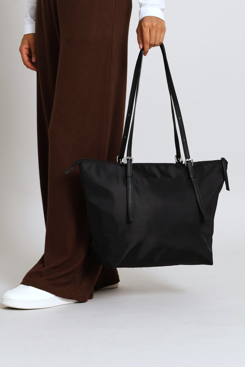 Nylon Buckle Detail Shopper Bag - Black