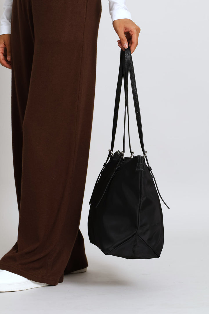 Nylon Buckle Detail Shopper Bag - Black