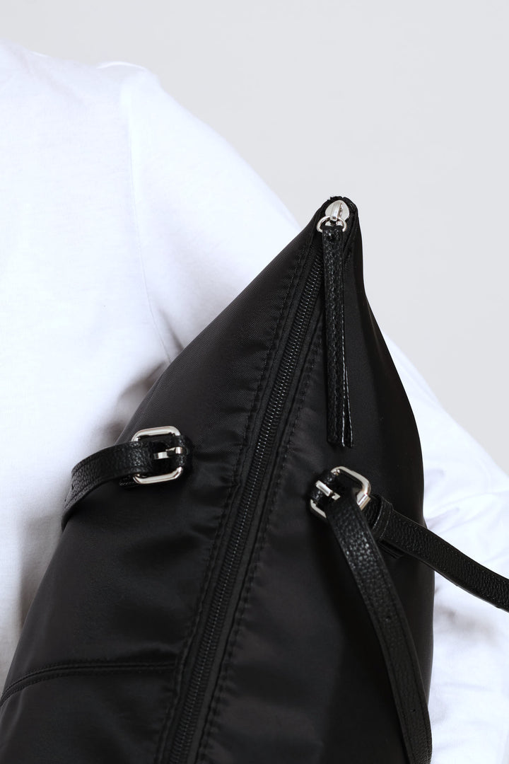 Nylon Buckle Detail Shopper Bag - Black