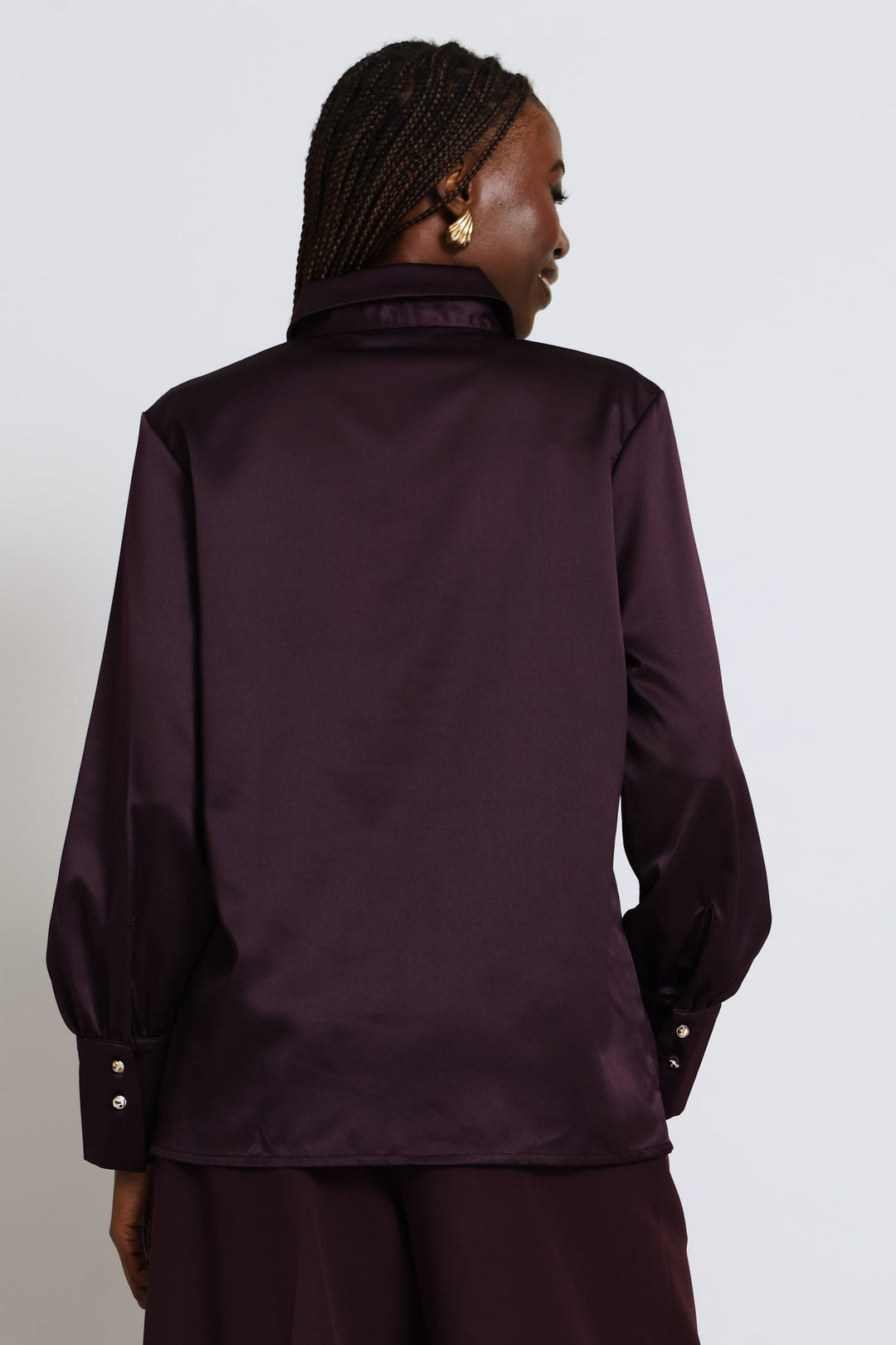 Fancy Button Satin Shirt - Purple