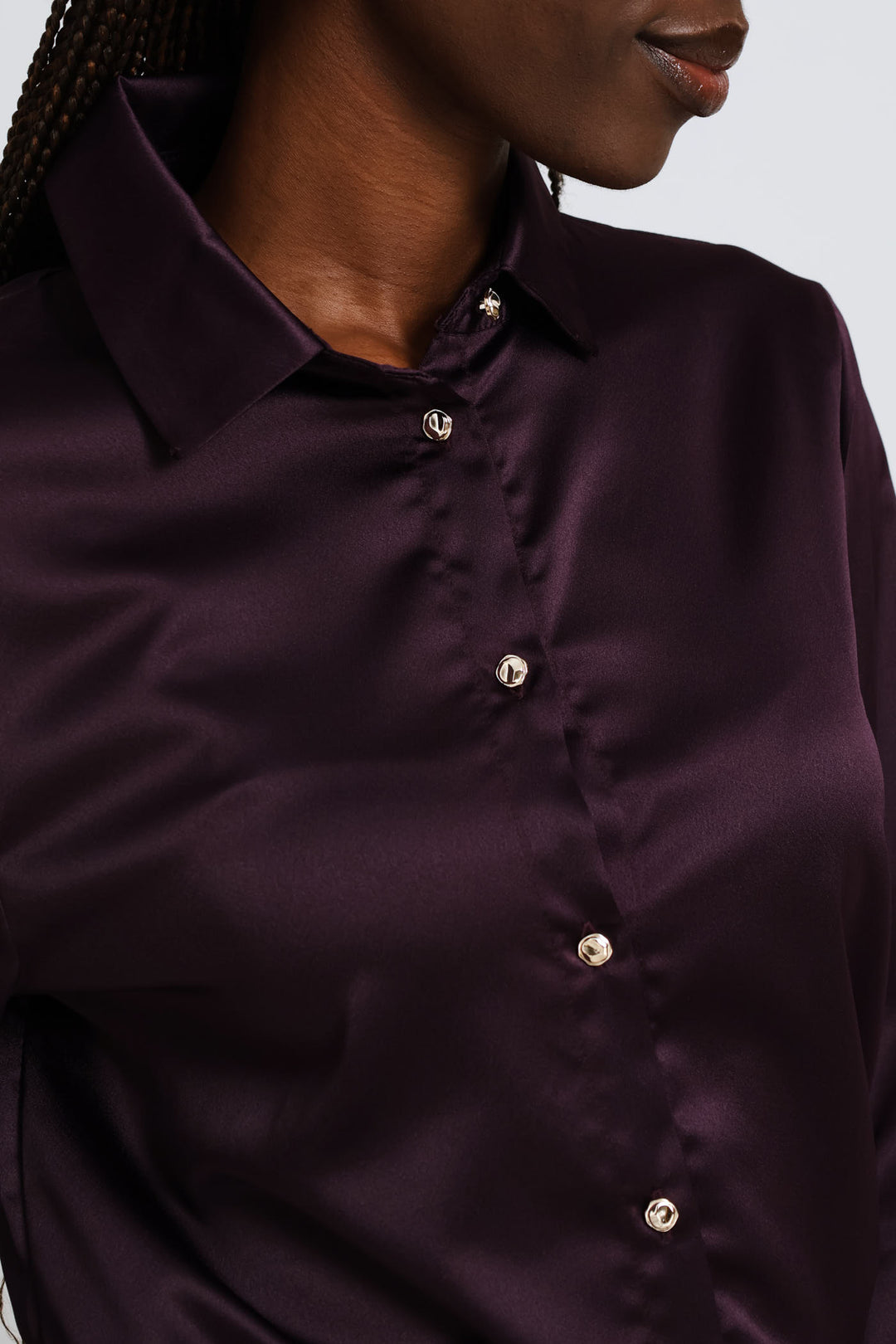 Fancy Button Satin Shirt - Purple