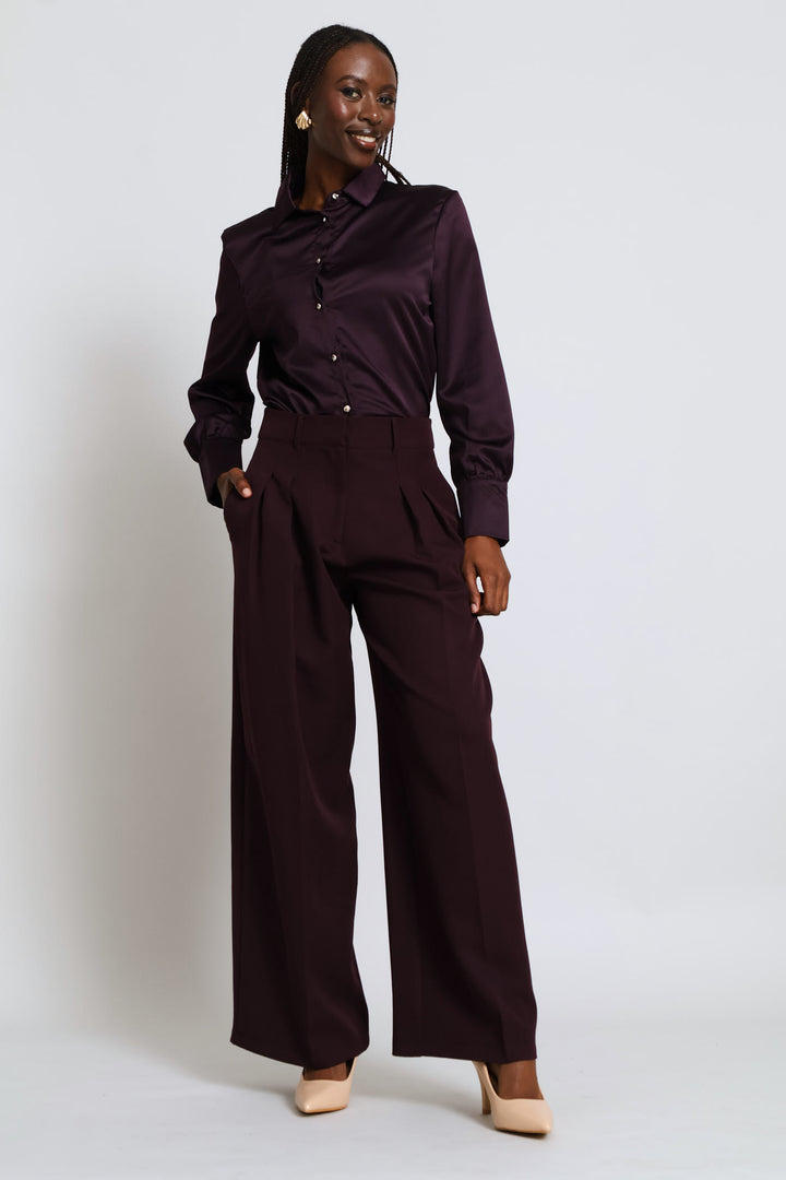 Fancy Button Satin Shirt - Purple