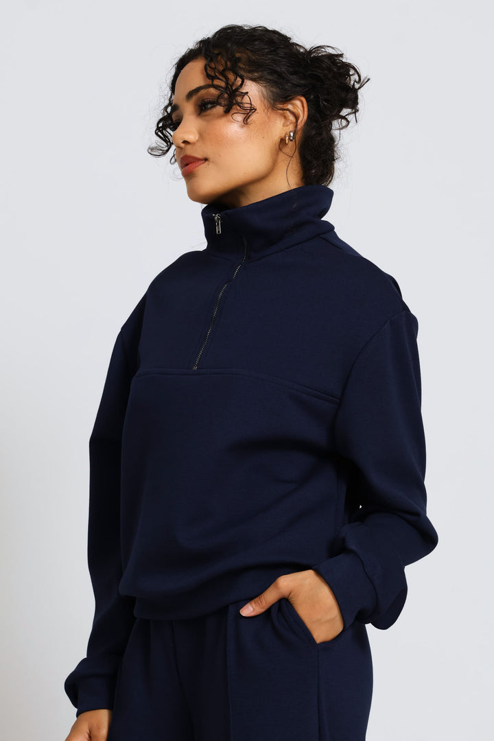 Plush Quarter Zip Pullover - Navy
