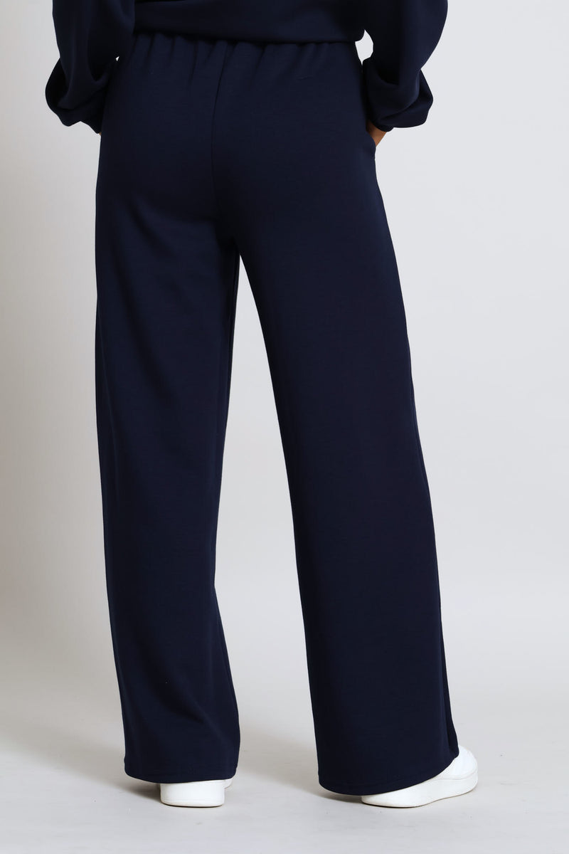 Plush Pintuck Wide Leg Track Pant - Navy