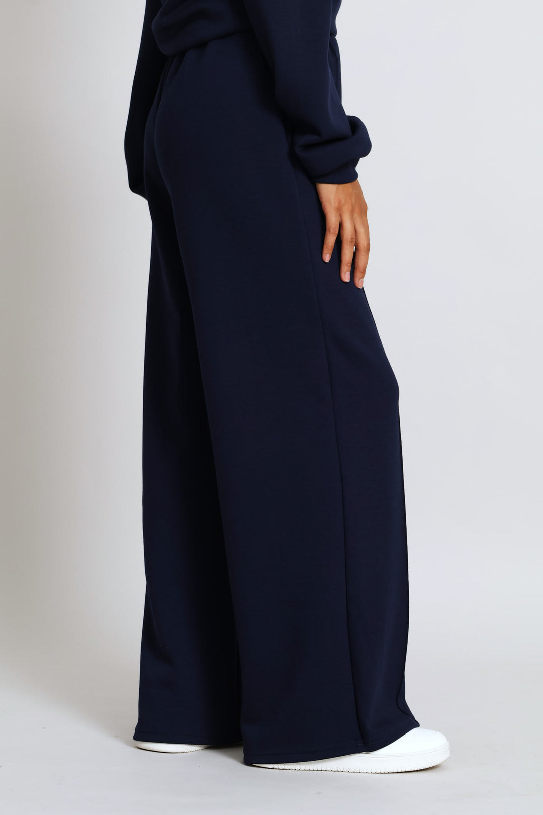 Plush Pintuck Wide Leg Track Pant - Navy
