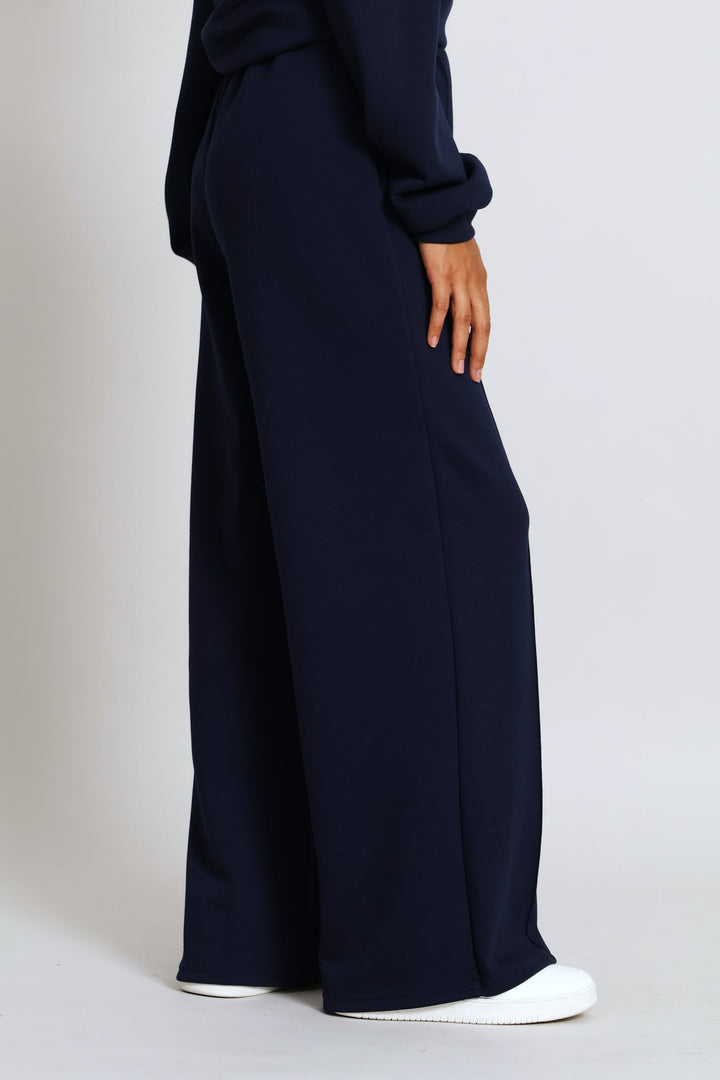 Plush Pintuck Wide Leg Track Pant - Navy