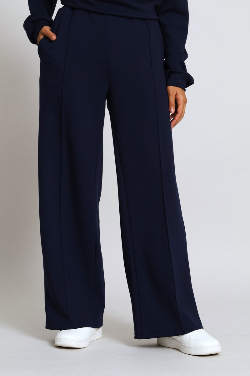 Plush Pintuck Wide Leg Track Pant - Navy