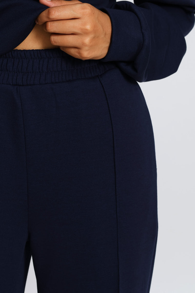 Plush Pintuck Wide Leg Track Pant - Navy
