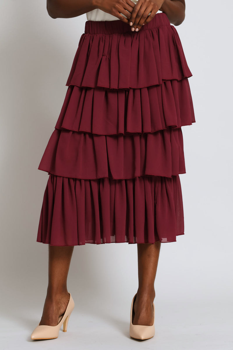 Rara Chiffon Midi Skirt - Wine