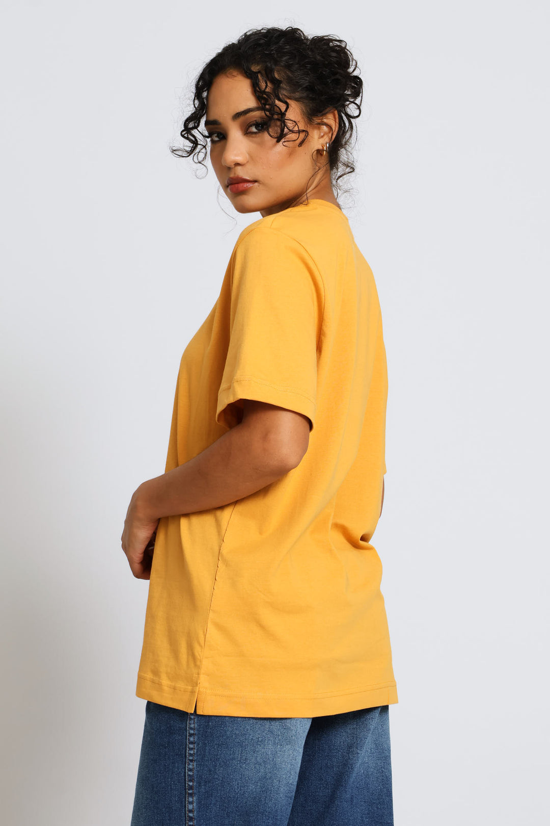 Rib Neck Cotton Boxy Tee - Tumeric