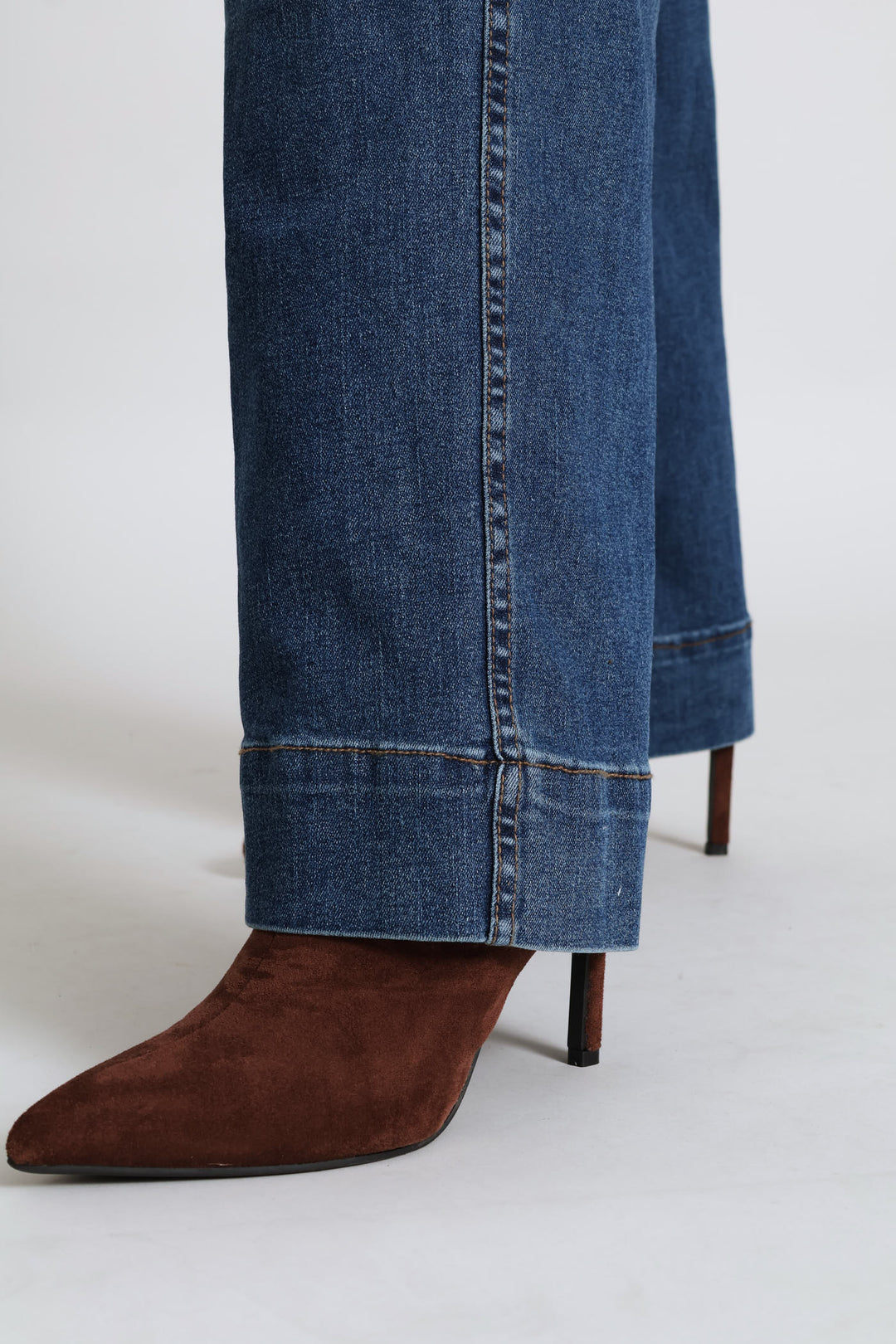 Hi-Rise Double Button Crease Front Wide Leg Denim - Medium Wash