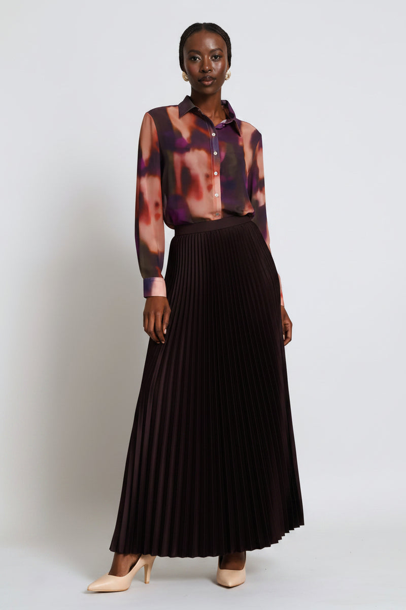 Pleated Satin Maxi Skirt - Dark Purple
