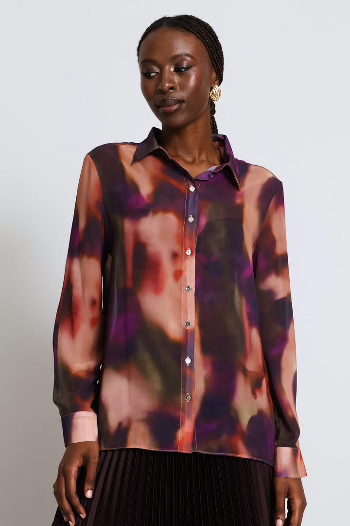 Watercolour Chiffon Blouse - Purple