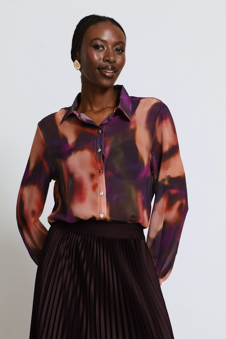 Watercolour Chiffon Blouse - Purple