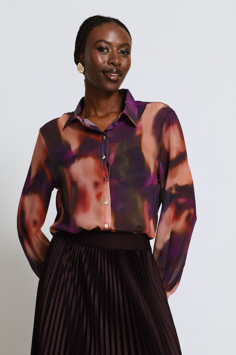 Watercolour Chiffon Blouse - Purple