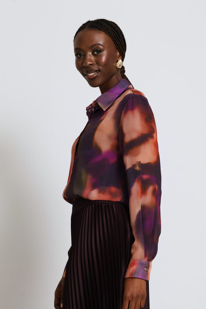 Watercolour Chiffon Blouse - Purple