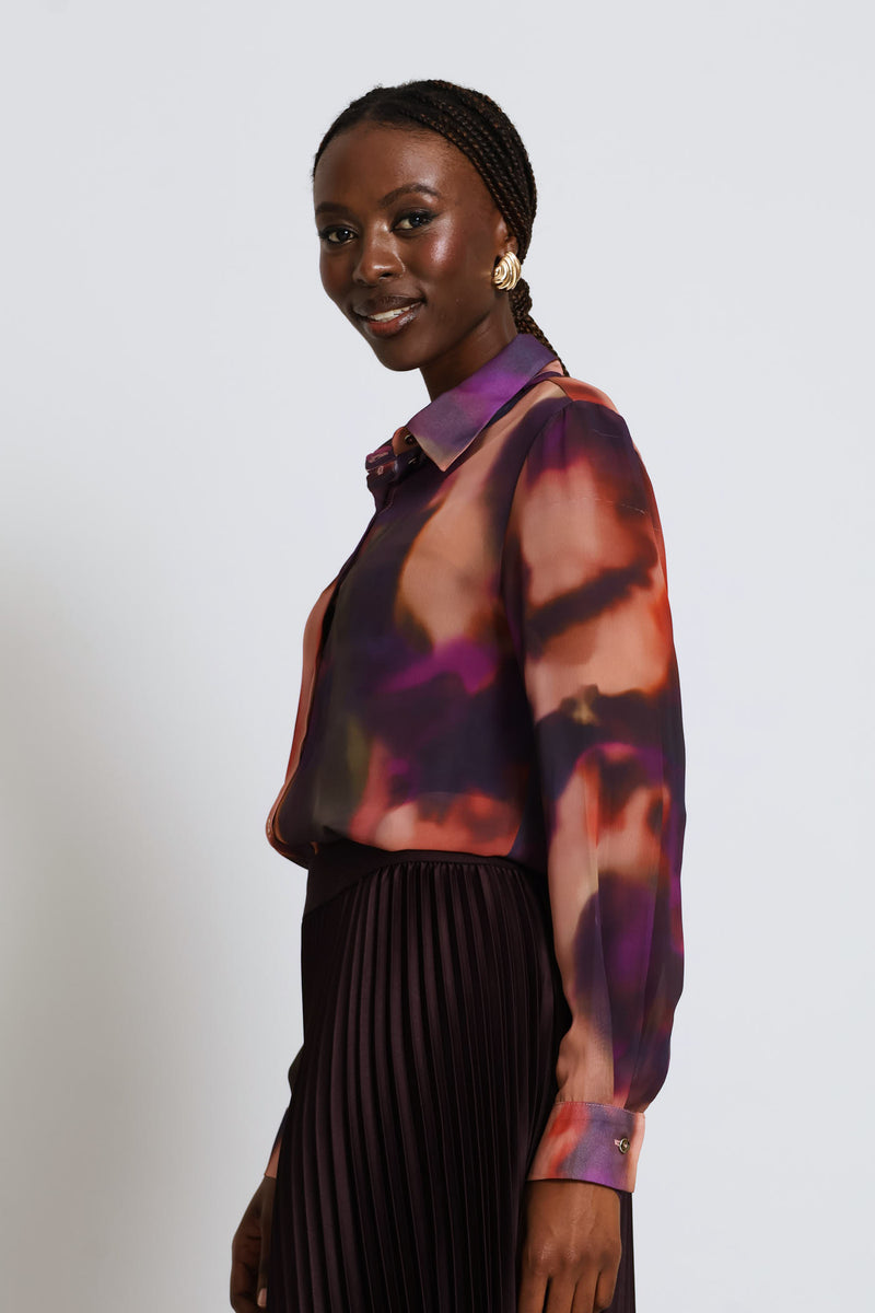 Watercolour Chiffon Blouse - Purple