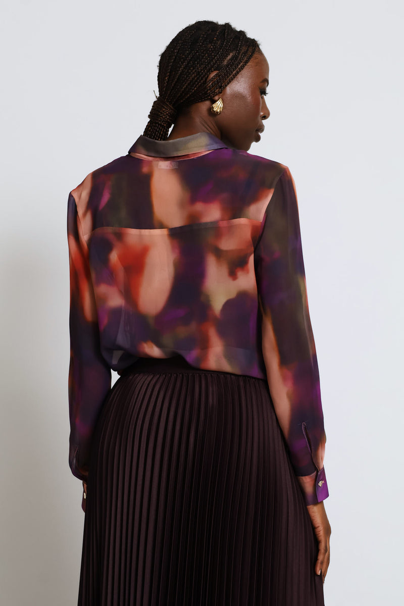 Watercolour Chiffon Blouse - Purple