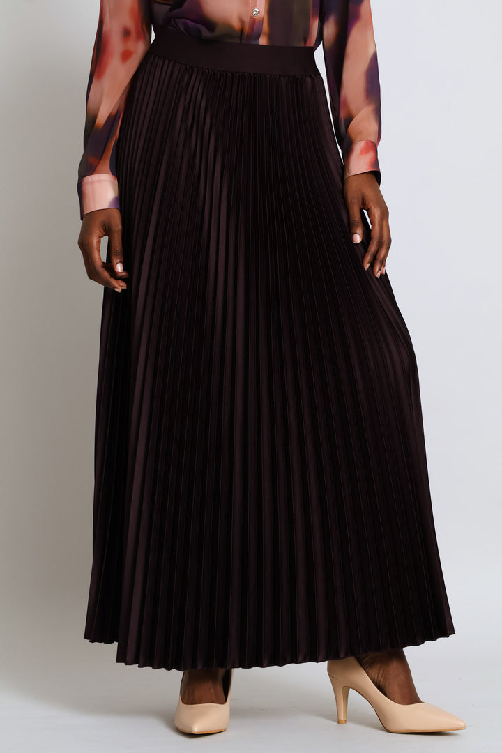 Pleated Satin Maxi Skirt - Dark Purple