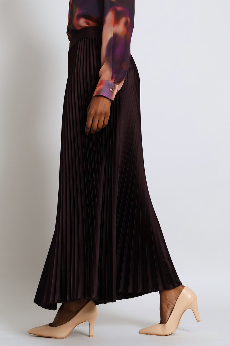 Pleated Satin Maxi Skirt - Dark Purple