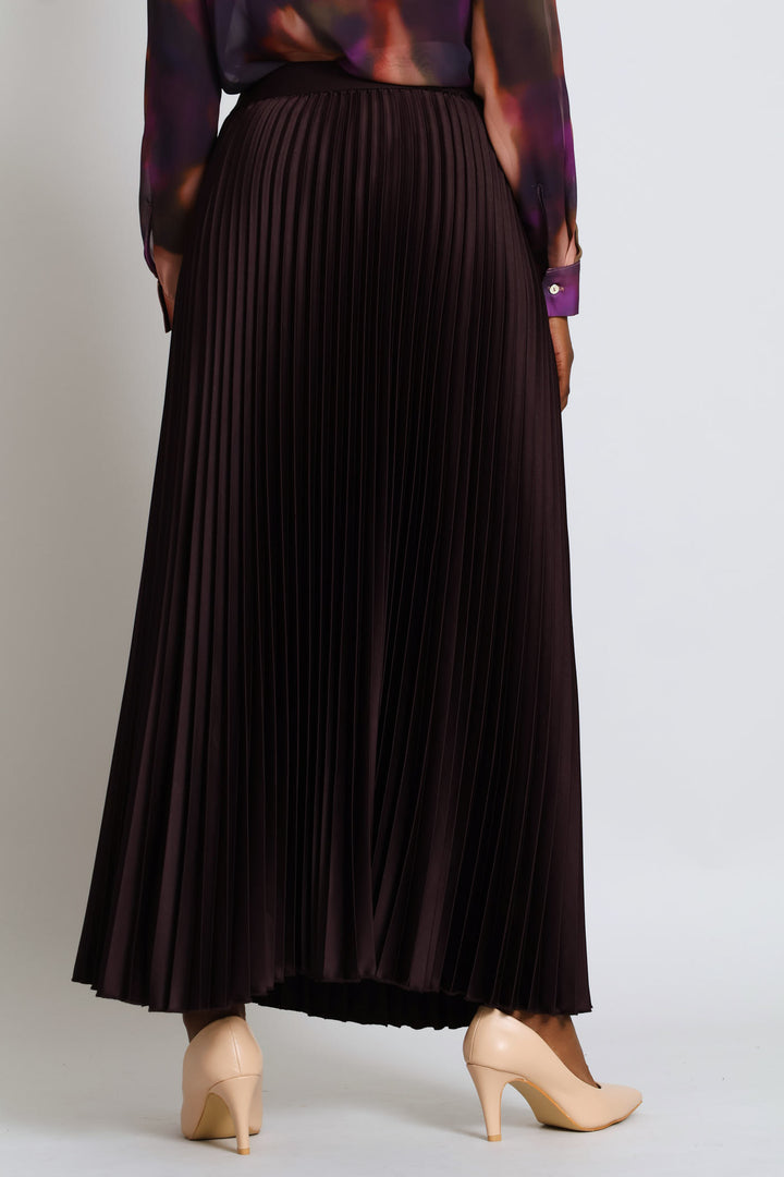 Pleated Satin Maxi Skirt - Dark Purple