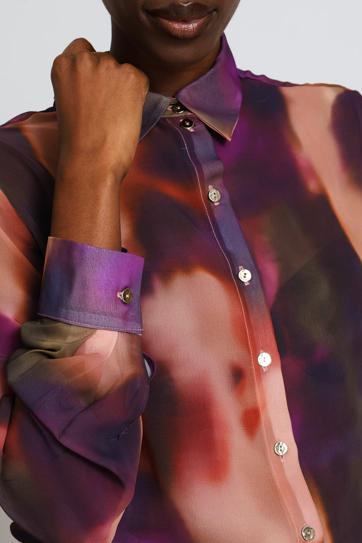 Watercolour Chiffon Blouse - Purple