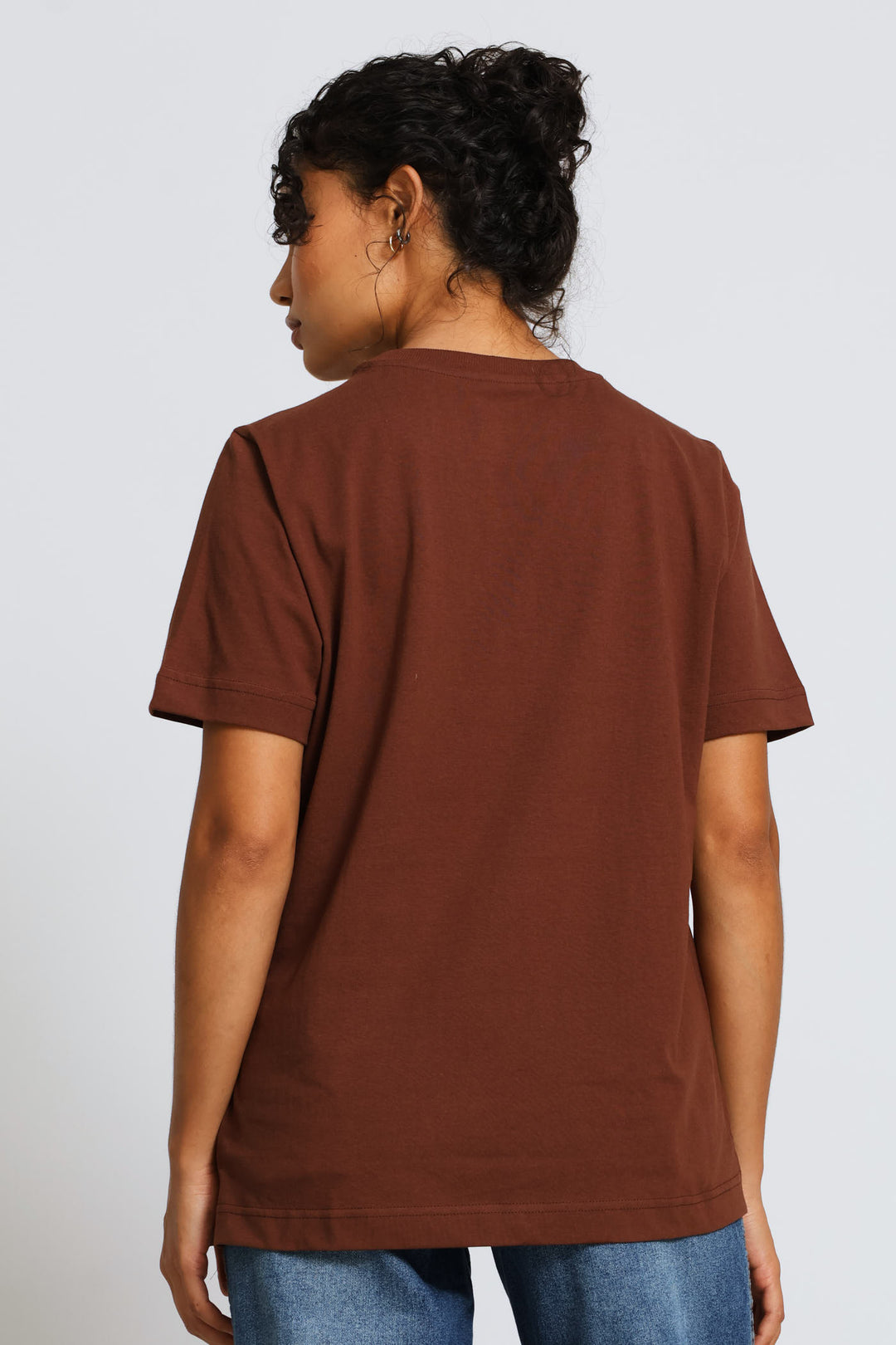 Rib Neck Cotton Boxy Tee - Chocolate