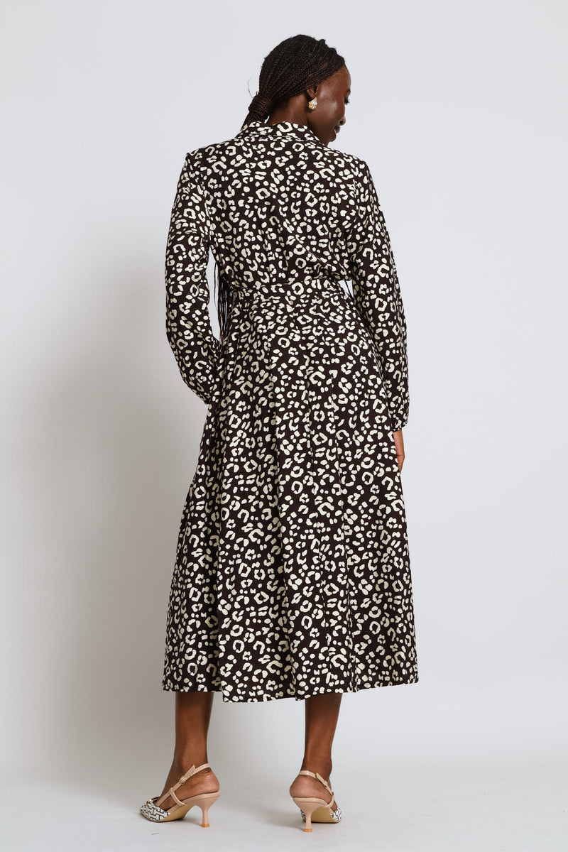 Utility Pocket Fit & Flair Pleated Midaxi Shirt Dress - Cream/Chocolate