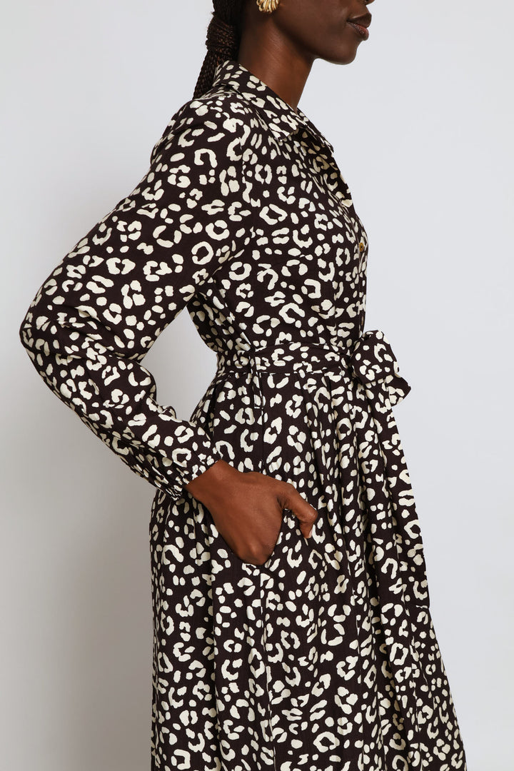 Utility Pocket Fit & Flair Pleated Midaxi Shirt Dress - Cream/Chocolate